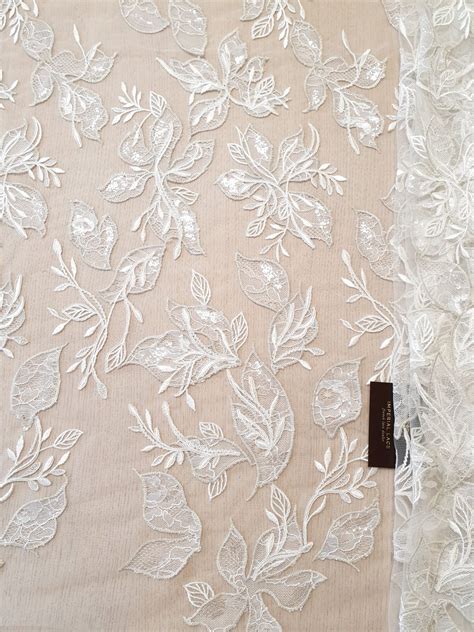 Ivory With Silver Thread Embroidery On Tulle Lace Fabric D Lace