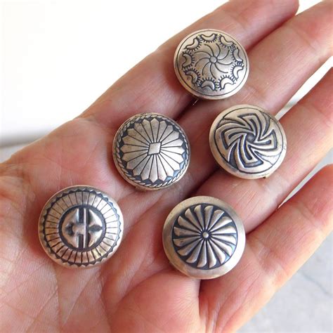 Lot Of 5 Vintage Navajo Sterling Silver Button Covers Etsy Vintage Navajo Silver Buttons