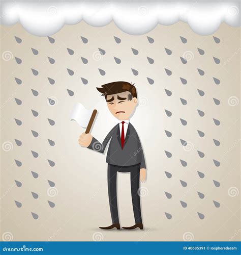 Cartoon Businessman Surrender With White Flag Stock Vector