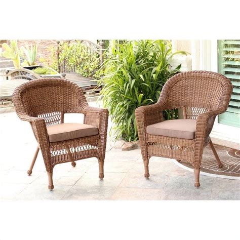 Jeco Wicker Chair In Honey With Tan Cushion Set Of 2 Walmart