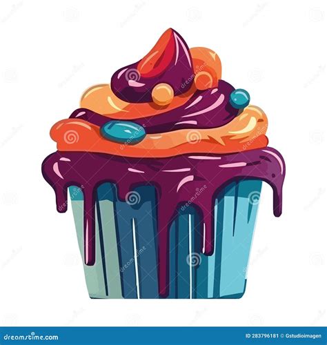 Cute Cartoon Cupcake With Gourmet Chocolate Icing Stock Vector