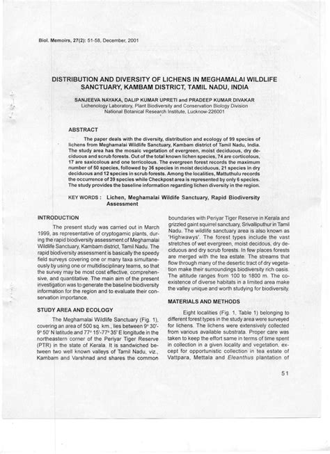 (PDF) Distribution and diversity of lichen in Meghamalai Wildlife ...