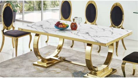 Lippa Marble Top Dining Table Gold Base