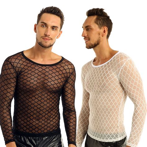 De Sexy Herren Fischnetz Mesh See Through T Shirt Casual Clubwear