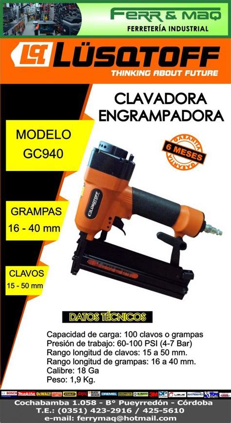 Clavadora Engrampadora Neumática LUSQTOFF GC9040 FyMFerreteria