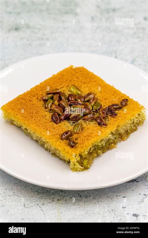 Pistachio Kadayif Dessert On Stone Background Traditional Turkish