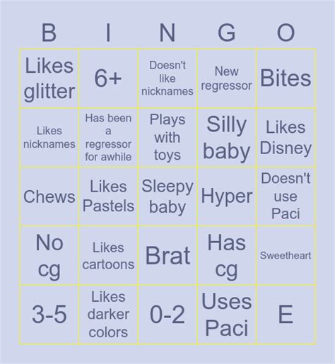 ⭐age Regression Bingo⭐ Bingo Card