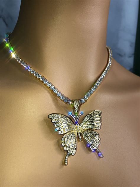 Bling Butterfly Butterfly Necklacebutterfly Necklace And Cz Etsy