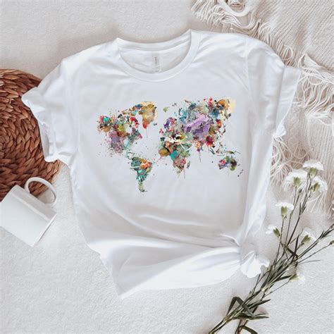 World Map Tshirt Unisex Short Sleeve Tee Seven Continents Asia