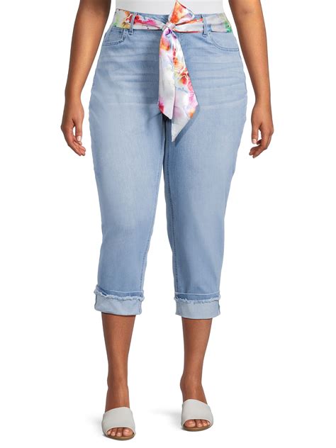 Alivia Ford Womens Plus Size Roll Cuff Denim Capri Jeans With Printed