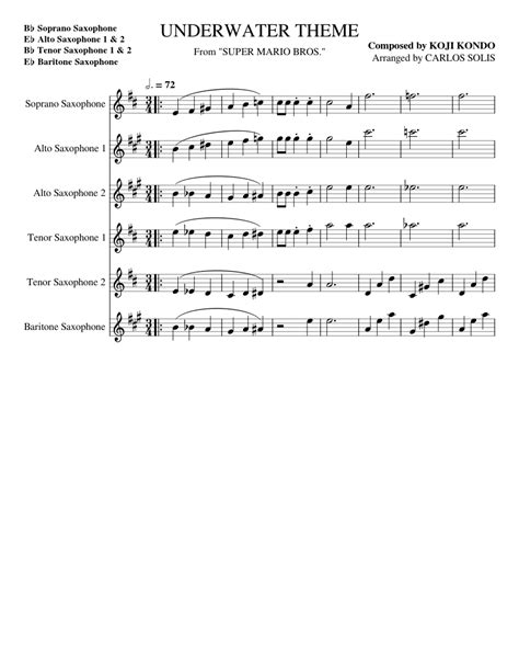 Underwater Theme From Super Mario Bros For Saxophone Sextet By Carlit0churrit0 Sheet Music