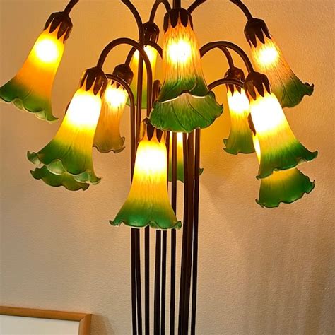 Lily Lamp Shade Amber Green Art Glass Lilly Table Lamp Replacement Large Etsy