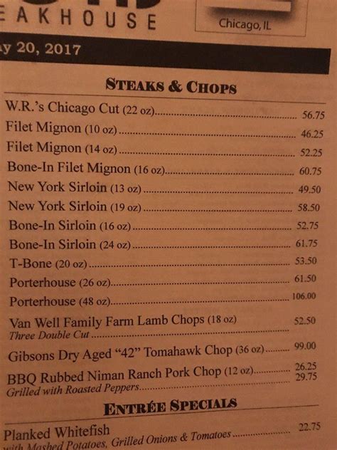 Menu at Gibsons Bar & Steakhouse, Chicago, N Rush St