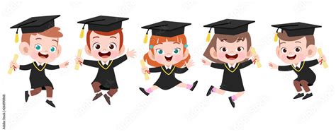 happy kids graduation vector illustration isolated Stock Vector | Adobe ...