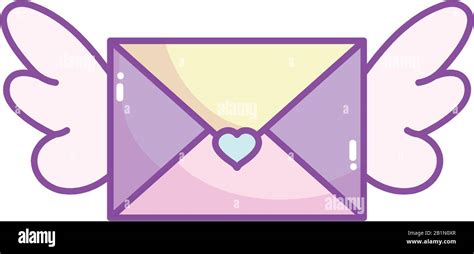 Happy Valentines Day Envelope Mail With Wings Heart Cartoon Vector