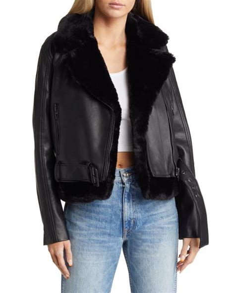 Blank Nyc Faux Leather Faux Fur Moto Jacket In Black Lyst