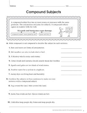 Compound Subjects And Predicates Grade Printable Test Prep