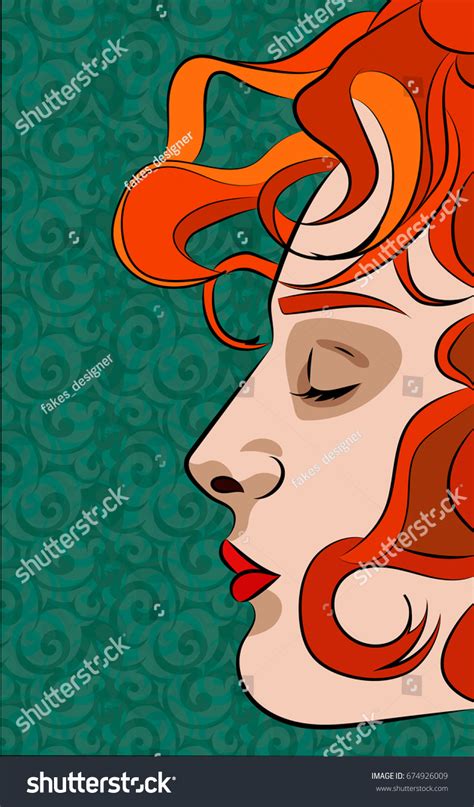 Portrait Profile Beautiful Woman Curly Long Stock Vector Royalty Free 674926009 Shutterstock