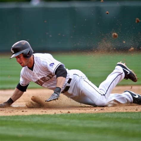 A Baseball Player Sliding Into The Base With A Bat In His Hand