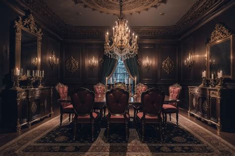 Premium Ai Image Gothic Victorian Dining Room Dark Elegance Ornate