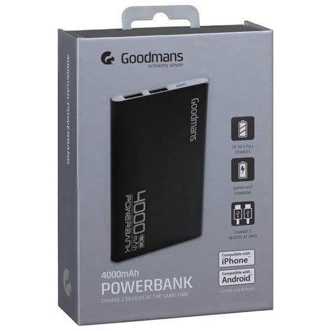 Goodmans Power Bank 4000mah Black Power Banks Bandm