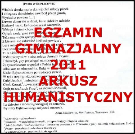 Egzamin Test Gimnazjalny 2011 Humanistyczny Język Polski Arkusz