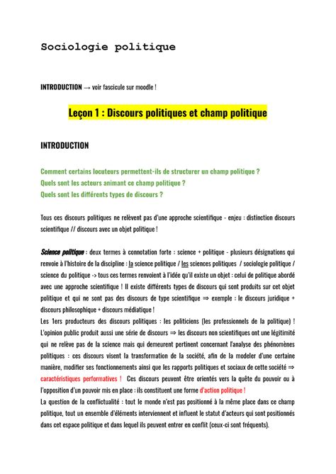 Sociologie Politique CM L1 S1 Sociologie Politique INTRODUCTION