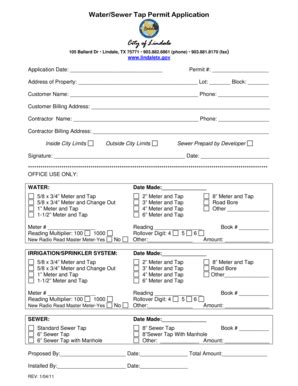 Fillable Online WaterSewer Tap Permit Application Fax Email Print