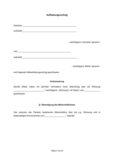 Mietaufhebungsvertrag Muster Pdf Word Vorlage