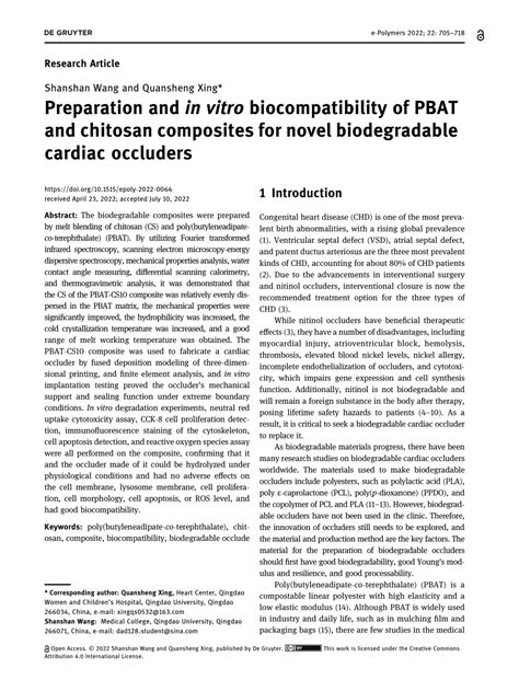 Pdf Preparation And In Vitro Biocompatibility Of Pbat And Chitosan