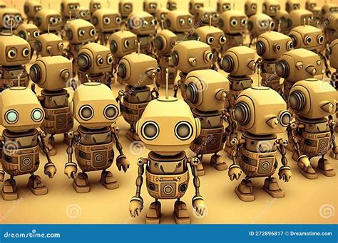 Robot Crowd in Rows. Robot Army. Created with Generative AI Stock ...