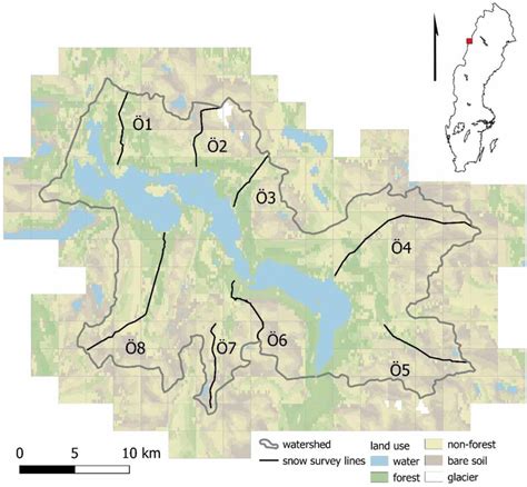 Map of the Överuman Catchment Catchment boundary is shown with a