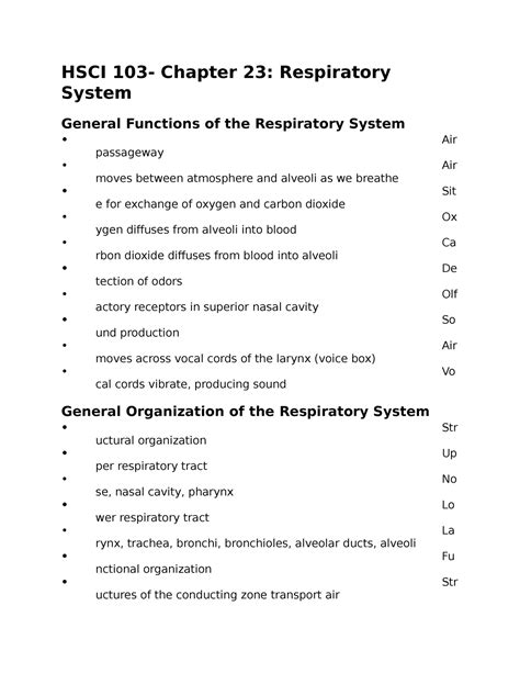 Hsci 103 Chapter 23 Respiratory System Hsci 103 Chapter 23