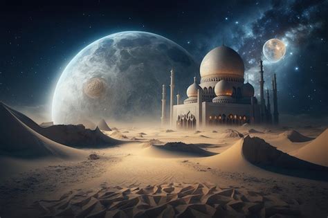 Premium Ai Image Islamic Background With Mosque Milkyway Desert And