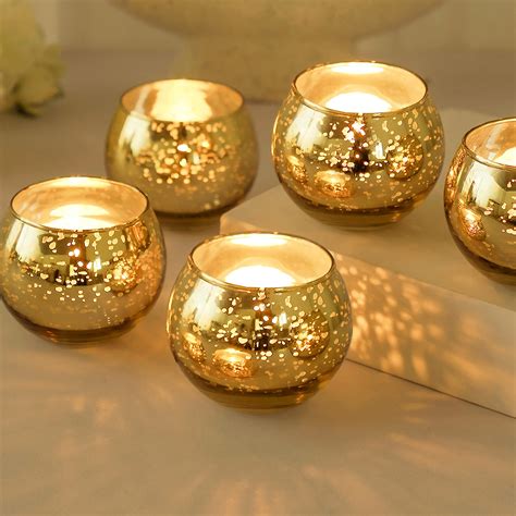 Ainfame 24pcs Gold Votive Candle Holders For Tealight Mercury Glass