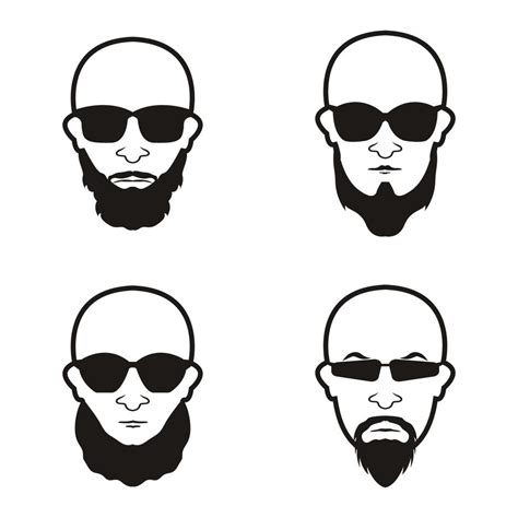 Bald Man Face Beard And Mustache With Black Glasses Face Icon Vector