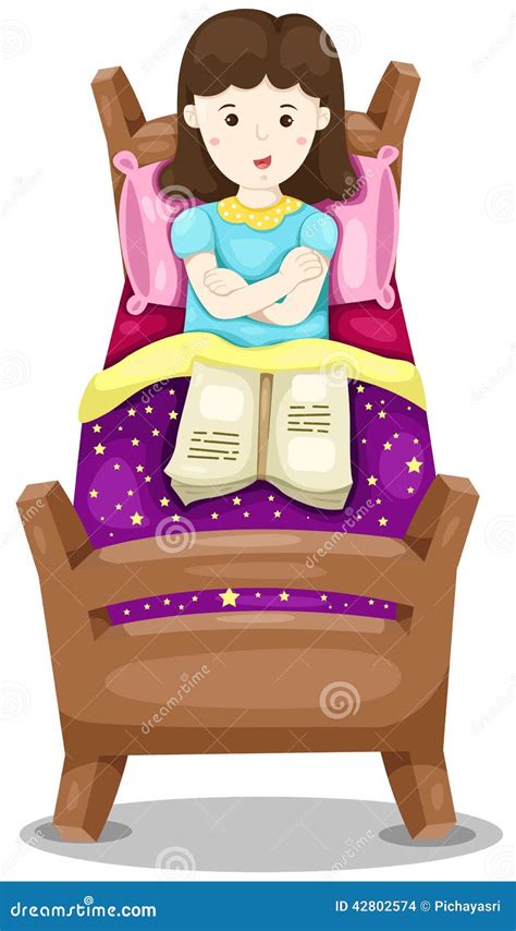 Cute Girl Lay Down in Bed with Book Stock Vector - Illustration of clip ...