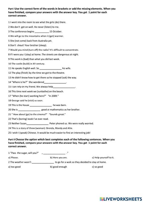 Placement Test Online Exercise For Live Worksheets