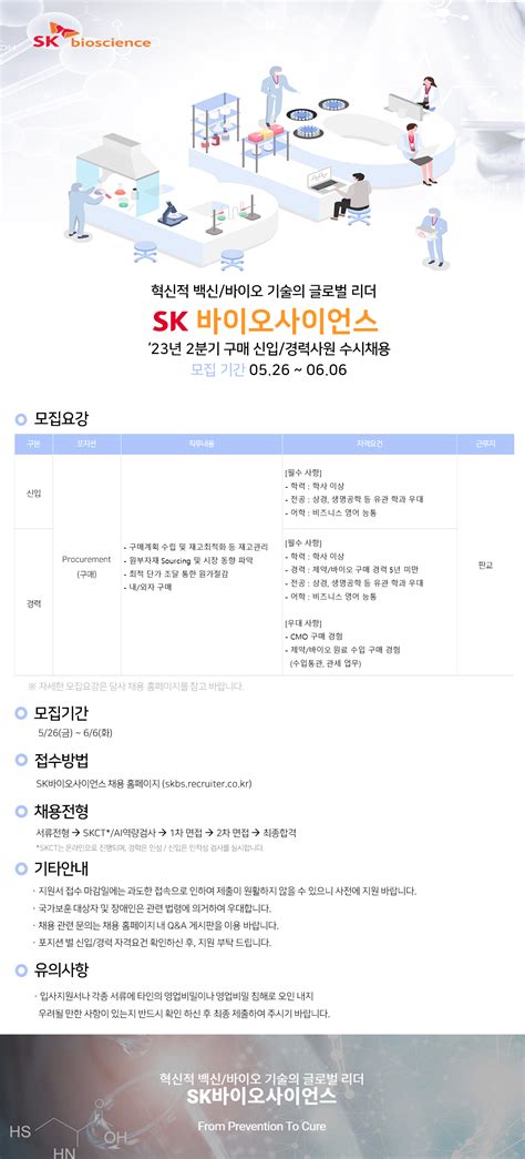 Sk바이오사이언스 채용공고 23년 2분기 구매 신입경력사원 수시 채용 2023년 채용