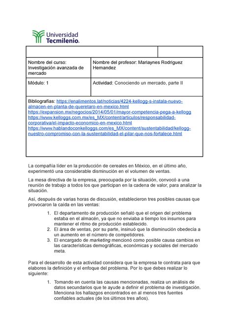 Actividad 2 Investigacion Avanzada De Mercado Nombre Del Curso