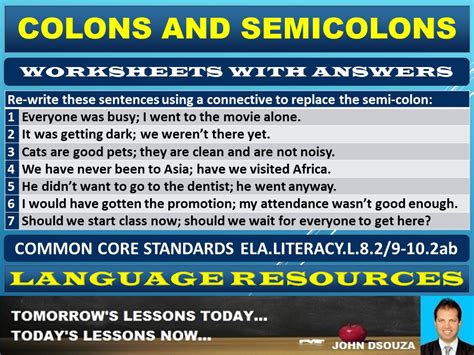 Semicolons And Colons Worksheets