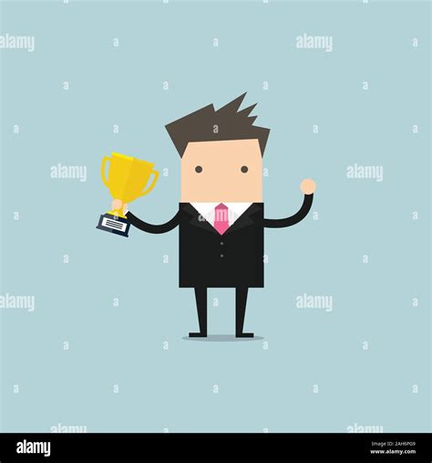 Businessman Holding Winning Trophy Vector Stock Vector Image And Art Alamy