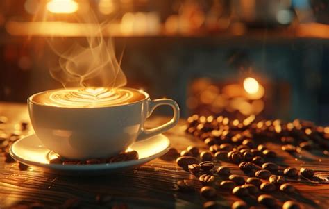 Premium Photo A Steaming Cup Of Coffee With Latte Art On A Saucer