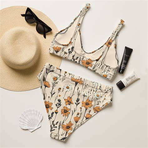 BOHO BIKINI Vintage Floral Bikini Set Meadow Flowers High Waist Bikini
