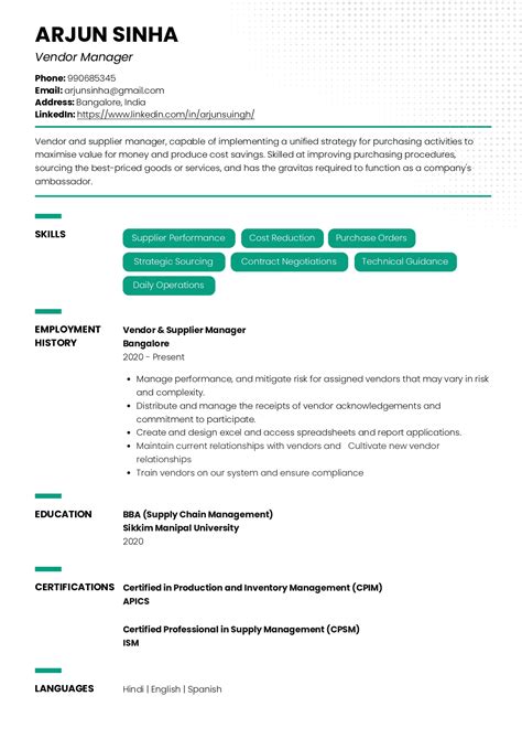 Sample Resume Of Vendor Manager With Template Writing Guide Resumod Co