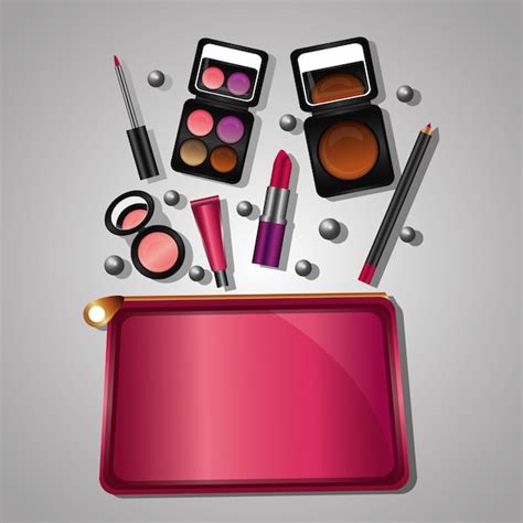 Cosmética maquillaje productos belleza moda conjunto Vector Premium