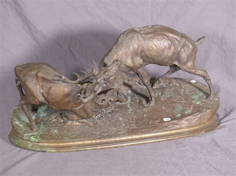 MENE Pierre Jules 1810 1879 Combat De Cerfs Groupe En Bronze