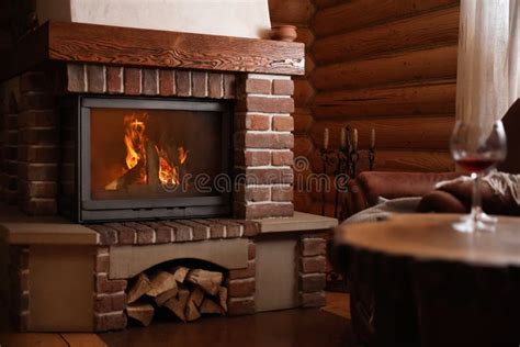 Modern Cottage Interior with Furniture and Fireplace. Winter Vacation Stock Image - Image of ...