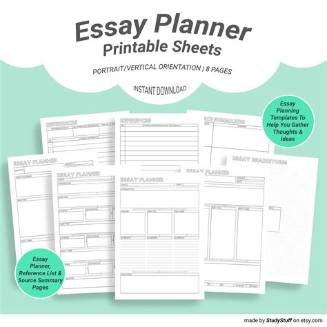 Essay Planner Printable Pack Referencebibliography Planning Source