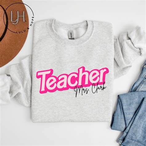 Personalized Teacher Sweatshirt With Name Pink Sweatshirt Etsy In